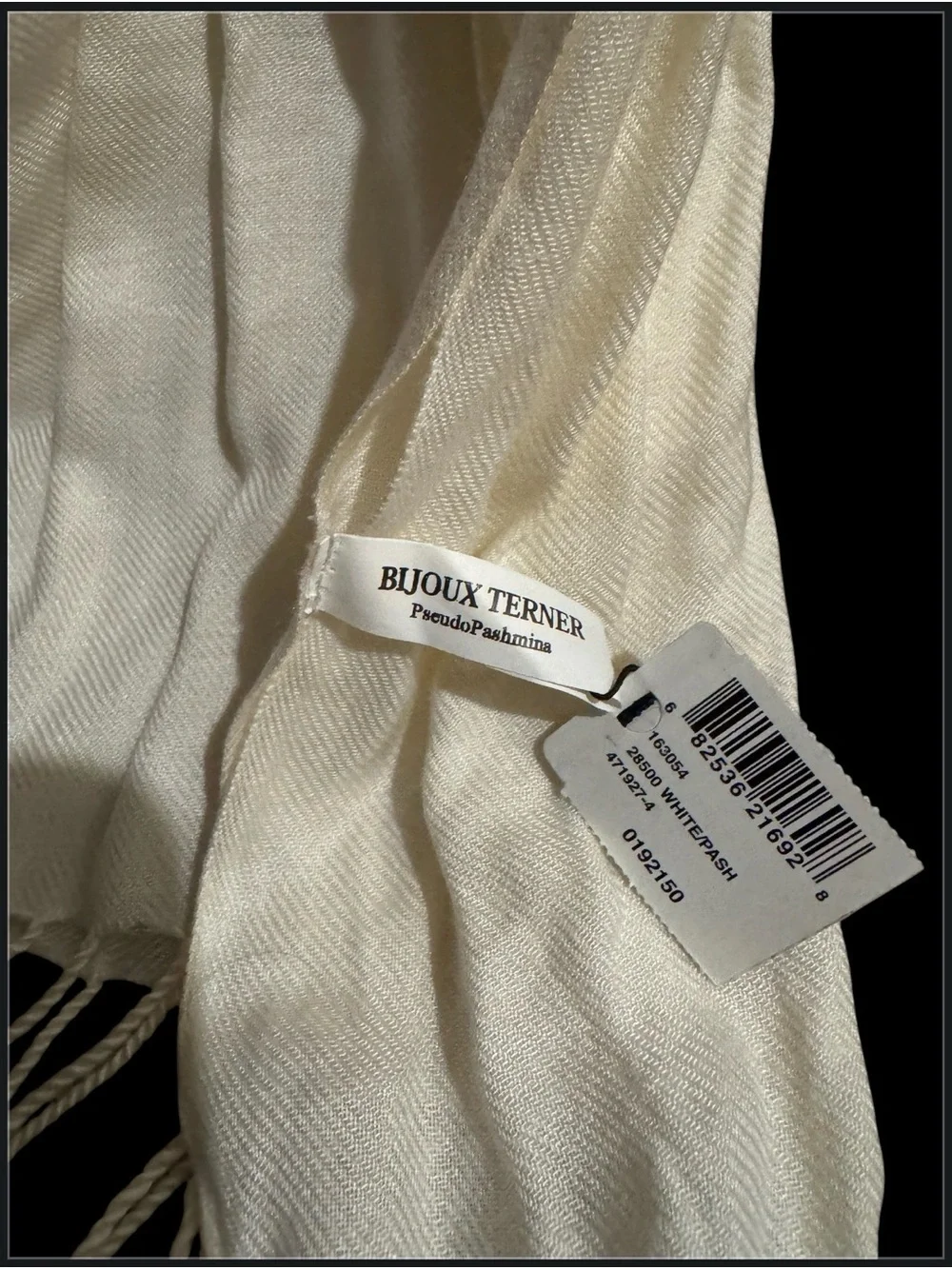 Bijoux Terner Cream Pseudo Pashmina Scarf with Fringe